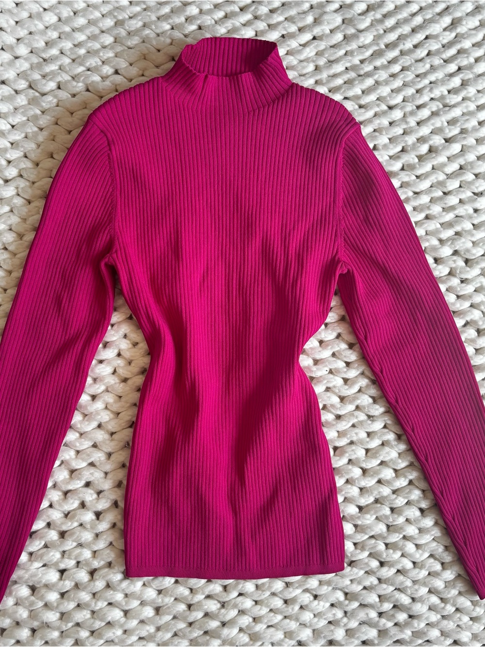 Babaton Ribbed Mock Neck Top - Fuchsia Pink